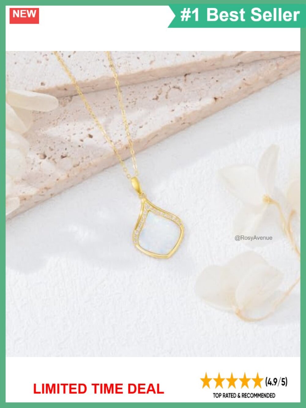 14K Solid Gold Opal Pendant Necklace Fine Jewelry Gift for Her - Picture 3 of 5
